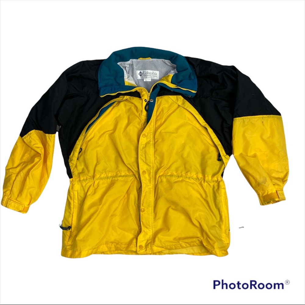 Vintage Columbia Light Ski Jacket Size Large Black Green & Yellow